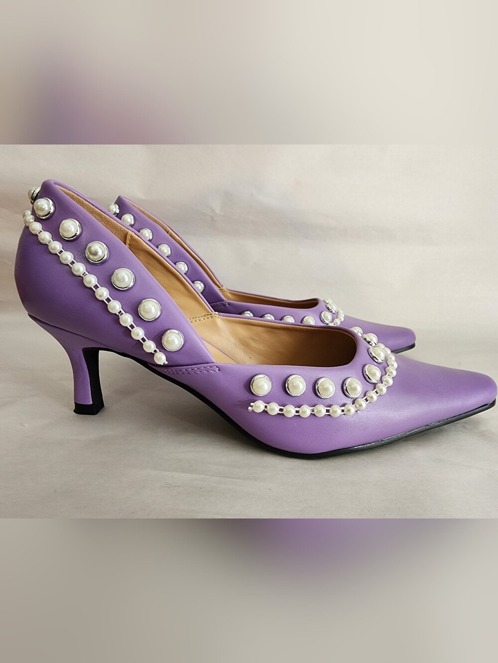 Lavender Pearl Heels Embellished Heels Size 9M DB Boutique Purple Heels